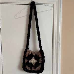 Handmade Stylish Black and Brown Crochet Shoulder Bag. Never used